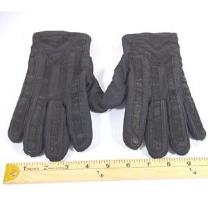 Vintage Black Winter Gloves Perforated Chevron Stripe Grip Warm Knit Lined Small